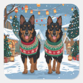 Belgian Malinois Dogs Christmas Snow Holiday  スクエアシール (正面)
