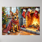 Belgian Malinois Fireplace with Christmas Lights ポスター (正面)