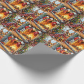 Belgian Malinois Fireplace with Christmas Lights ラッピングペーパー (角)