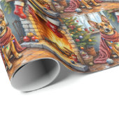 Belgian Malinois Fireplace with Christmas Lights ラッピングペーパー (ロールコーナー)