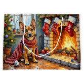 Belgian Malinois Fireplace with Christmas Lights ラージペーパーバッグ (正面)