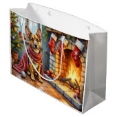 Belgian Malinois Fireplace with Christmas Lights ラージペーパーバッグ (裏面アングル)