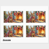 Belgian Malinois Fireplace with Christmas Lights 長方形シール (シート)