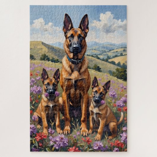 Belgian Malinois Heather Field Art ジグソーパズル (縦)