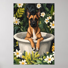 Belgian Malinois In Bathtub Poster, Funny Dog ポスター