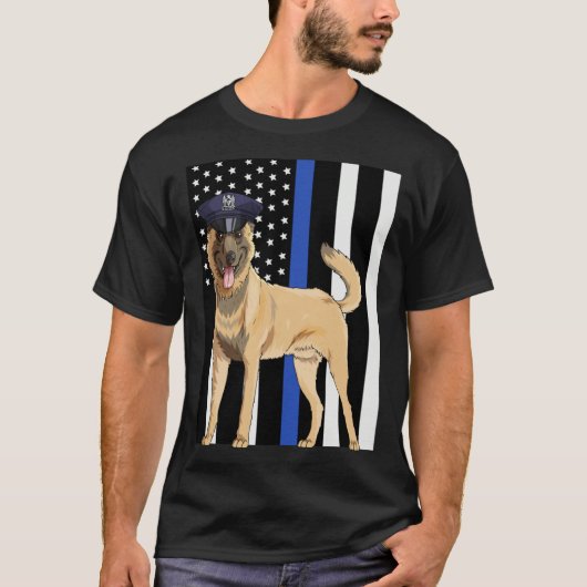 Belgian Malinois K9 Police Officer USA Flag Tシャツ (正面)