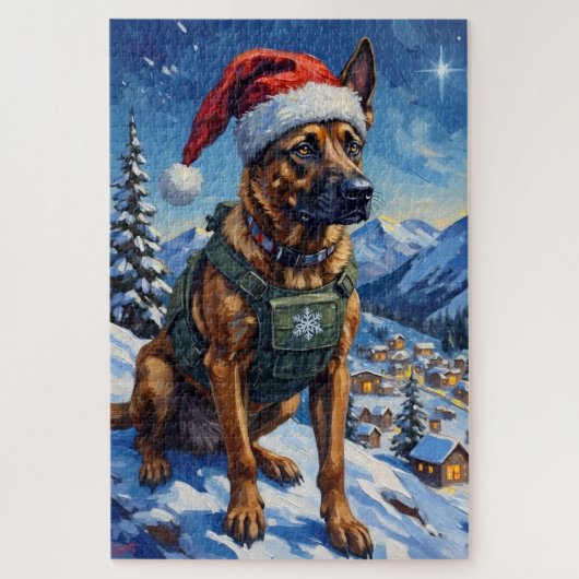 Belgian Malinois Mountain Patrol Christmas ジグソーパズル (縦)