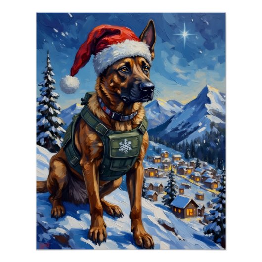 Belgian Malinois Mountain Patrol Christmas ポスター (正面)