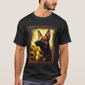 Belgian Malinois Shepherd Painting Sunflower Flowe Tシャツ (正面)