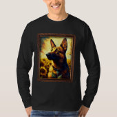 Belgian Malinois Shepherd Painting Sunflower Flowe Tシャツ (正面)