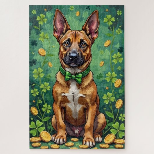 Belgian Malinois St Patrick’s Day Lucky Dog ジグソーパズル (縦)