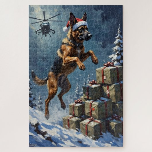 Belgian Malinois Tactical Christmas Delivery Hat ジグソーパズル (縦)