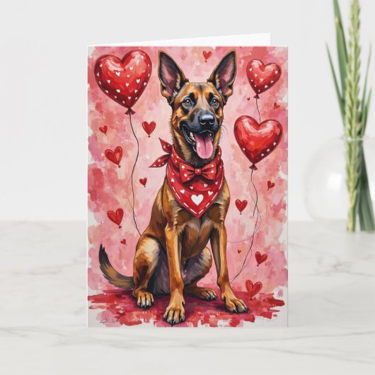 Belgian Malinois Valentine’s Day Dog with Hearts カード (正面)