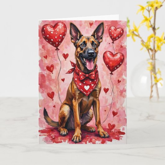 Belgian Malinois Valentine’s Day Dog with Hearts カード (黄色い花)