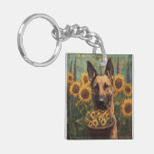 Belgian Malinois with a Basket of Sunflowers キーホルダー (正面左)