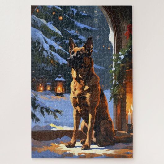 Belgian Malinois With Christmas Lights Holiday  ジグソーパズル (縦)