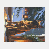 Belgian Malinois With Christmas Lights Holiday フリースブランケット (正面(横))