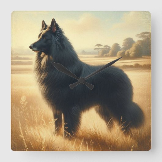 Belgian Sheepdog スクエア壁時計 (正面)
