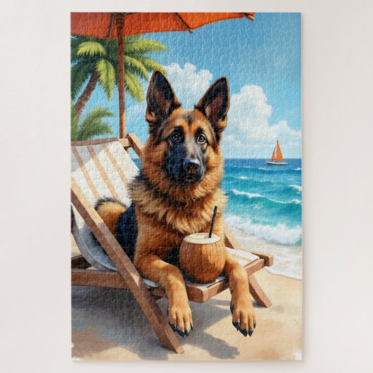 Belgian Shepherd Beach Relax Scene ジグソーパズル (縦)