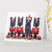 Belgian Shepherd Christmas Dress Santa Hat カード (黄色い花)