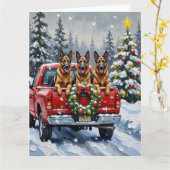Belgian Shepherd Christmas Red Truck Holiday カード (黄色い花)