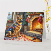 Belgian Shepherd Fireplace with Christmas Lights カード (黄色い花)