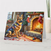 Belgian Shepherd Fireplace with Christmas Lights カード (正面)