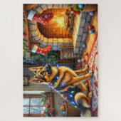 Belgian Shepherd Fireplace with Christmas Lights ジグソーパズル (縦)