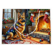 Belgian Shepherd Fireplace with Christmas Lights ラージペーパーバッグ (正面)