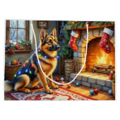 Belgian Shepherd Fireplace with Christmas Lights ラージペーパーバッグ (裏面)