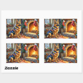 Belgian Shepherd Fireplace with Christmas Lights 長方形シール (シート)