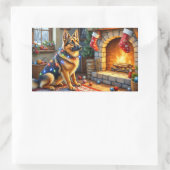 Belgian Shepherd Fireplace with Christmas Lights 長方形シール (バッグ)