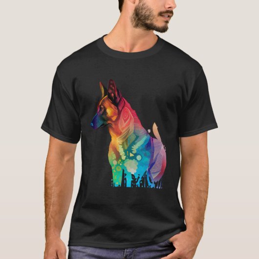 Belgian Shepherd Malinois Colorful Pop Splash Tシャツ (正面)