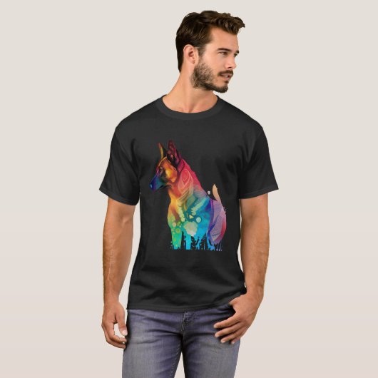 Belgian Shepherd Malinois Colorful Pop Splash Tシャツ (正面フル)