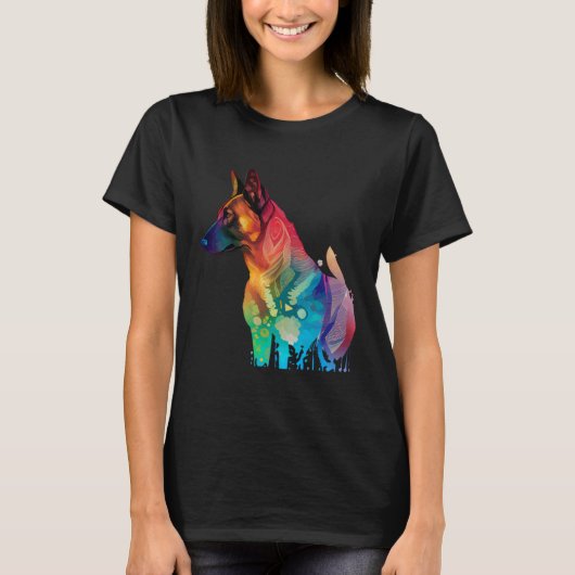 Belgian Shepherd Malinois Colorful Pop Splash Tシャツ (正面)