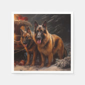 Belgian Shepherd Snowy Sleigh Christmas Decor スタンダードカクテルナプキン (正面)