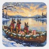 Belgian Shepherd Tervuren Christmas Boat Holiday スクエアシール (正面)