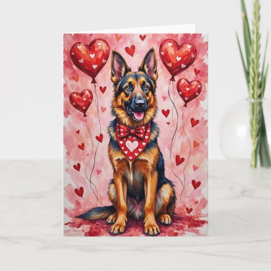 Belgian Shepherd Valentine’s Day Dog with Hearts カード (正面)