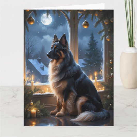 Belgian Shepherd With Christmas Lights Holiday カード (正面)