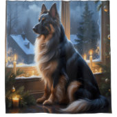 Belgian Shepherd With Christmas Lights Holiday シャワーカーテン (正面)
