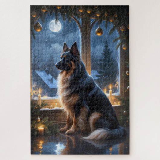 Belgian Shepherd With Christmas Lights Holiday ジグソーパズル (縦)