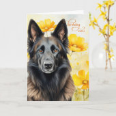 Belgian Tervuren Dog and Golden Poppies Birthday カード (黄色い花)