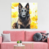 Belgian Tervuren Dog Lover and Poppies キャンバスプリント (インサイチュ (リビング))