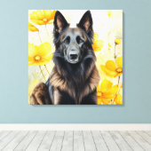 Belgian Tervuren Dog Lover and Poppies キャンバスプリント (インサイチュ (ウッドフロア))