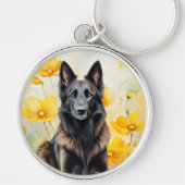 Belgian Tervuren Dog Lover and Poppies キーホルダー (正面)