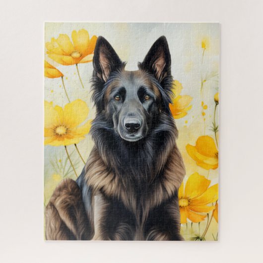 Belgian Tervuren Dog Lover and Poppies ジグソーパズル (縦)
