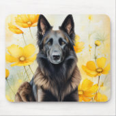 Belgian Tervuren Dog Lover and Poppies マウスパッド (正面)