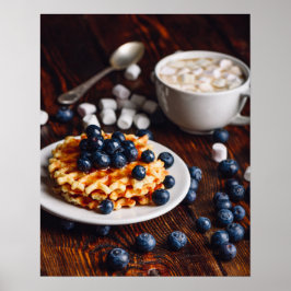 Belgian waffles with blueberry and hot chocolate ポスター