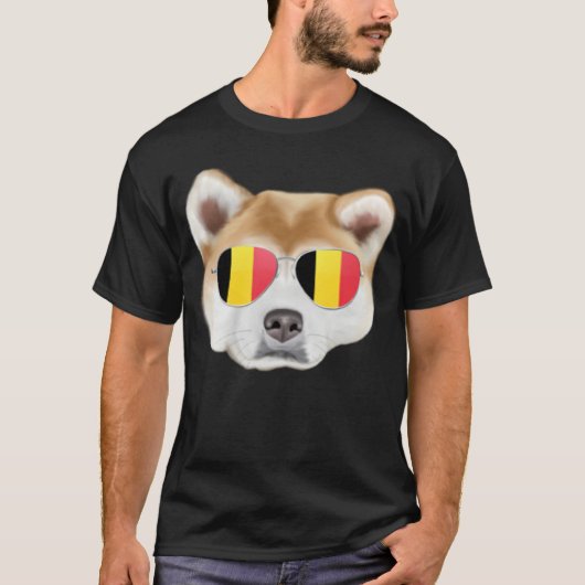 Belgium Flag Akita Dog Belgium Pocket Tシャツ (正面)