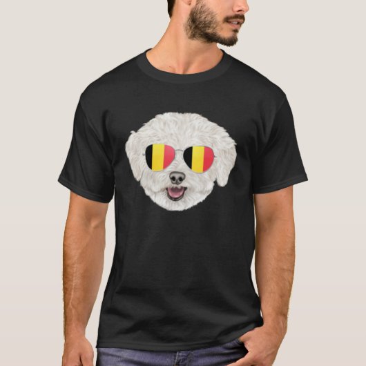 Belgium Flag Bichons Frise Dog Belgium Pocket Tシャツ (正面)